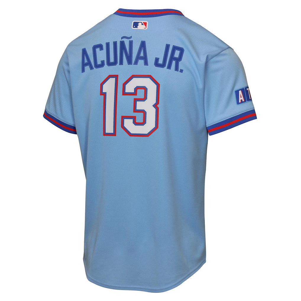 Light blue baseball jersey with 'Acuña Jr.' and number '13' on a white background
