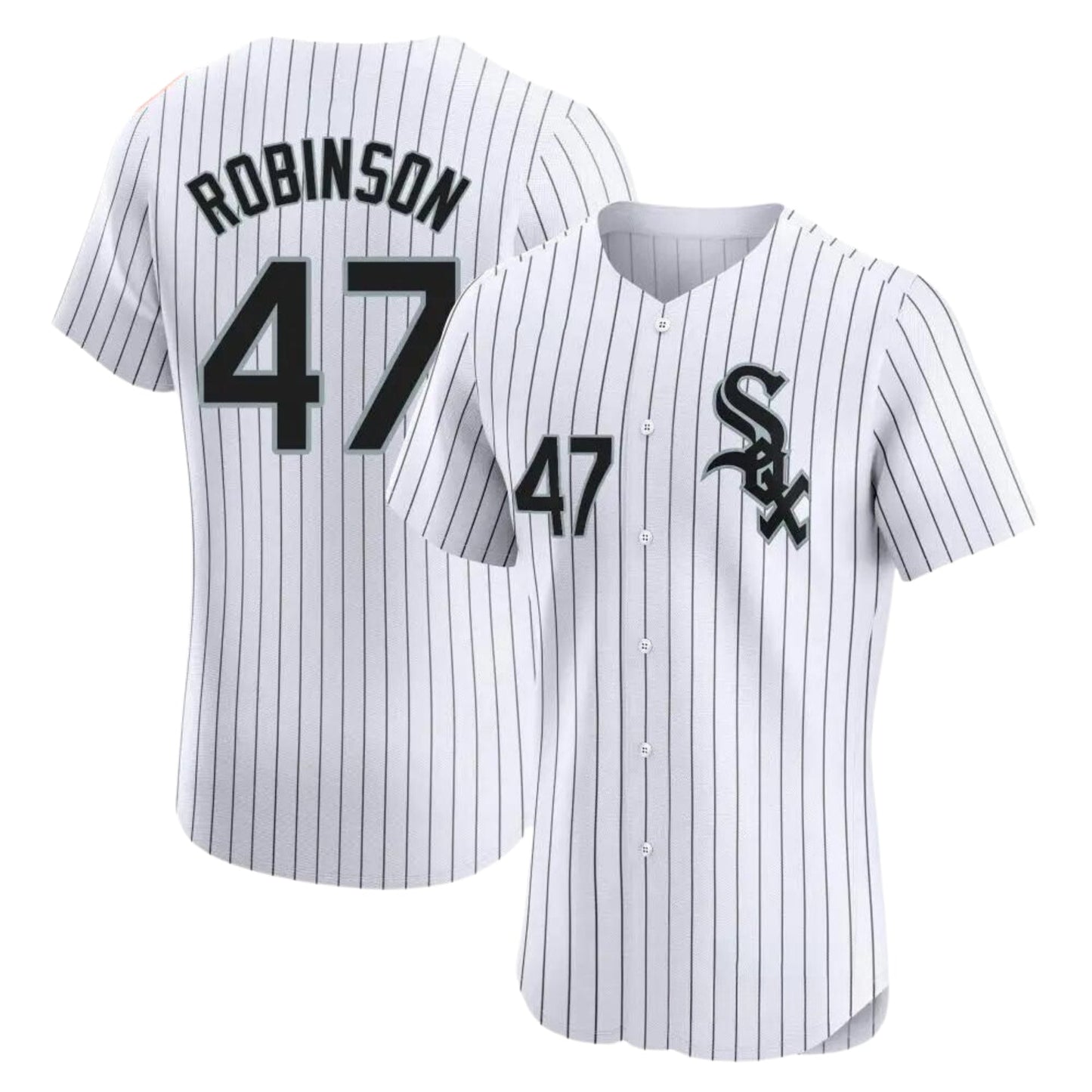 Back view of Chuckie Robinson Chicago White Sox 47 jersey showing number 47