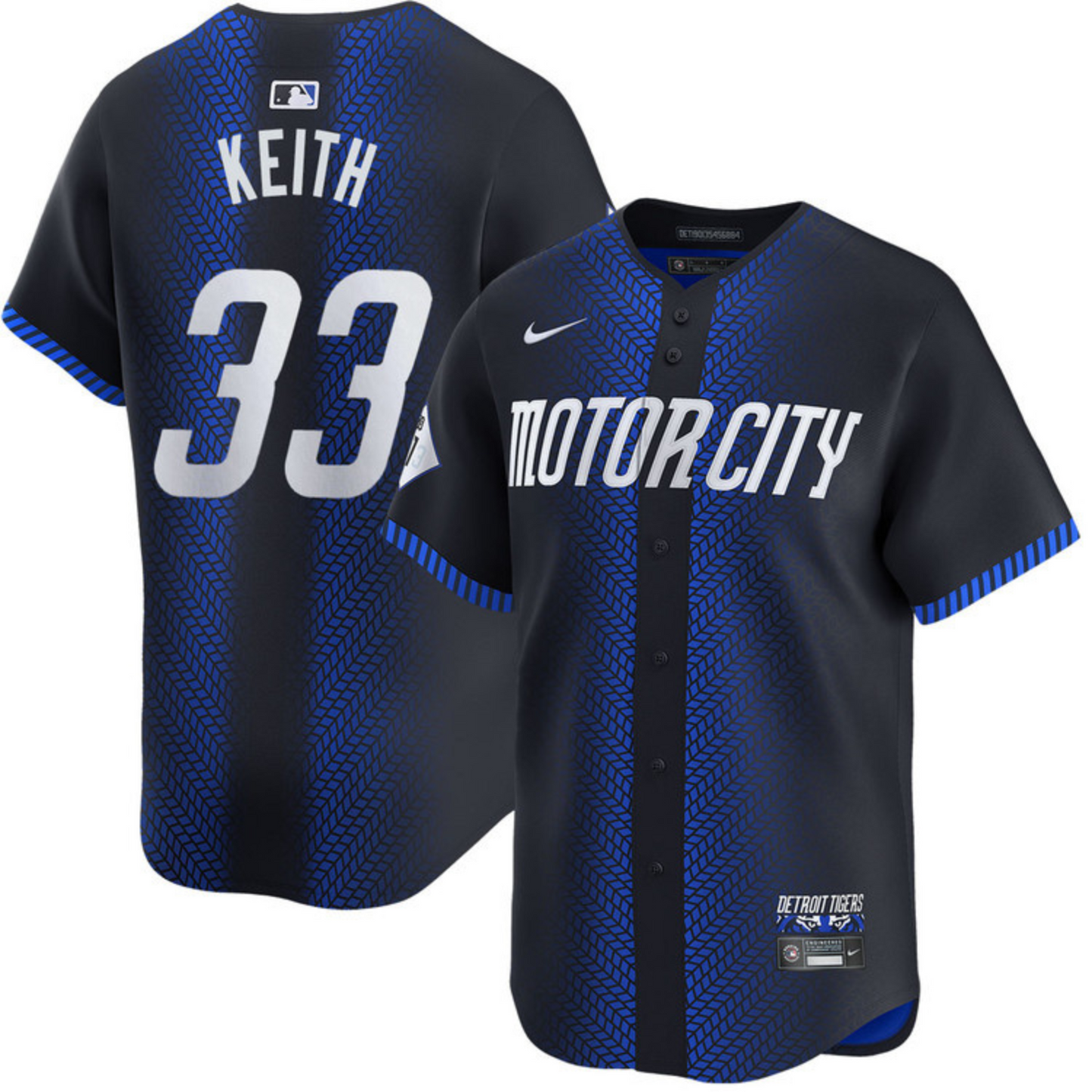 Close-up of Detroit Tigers logo on Colt Keith jersey