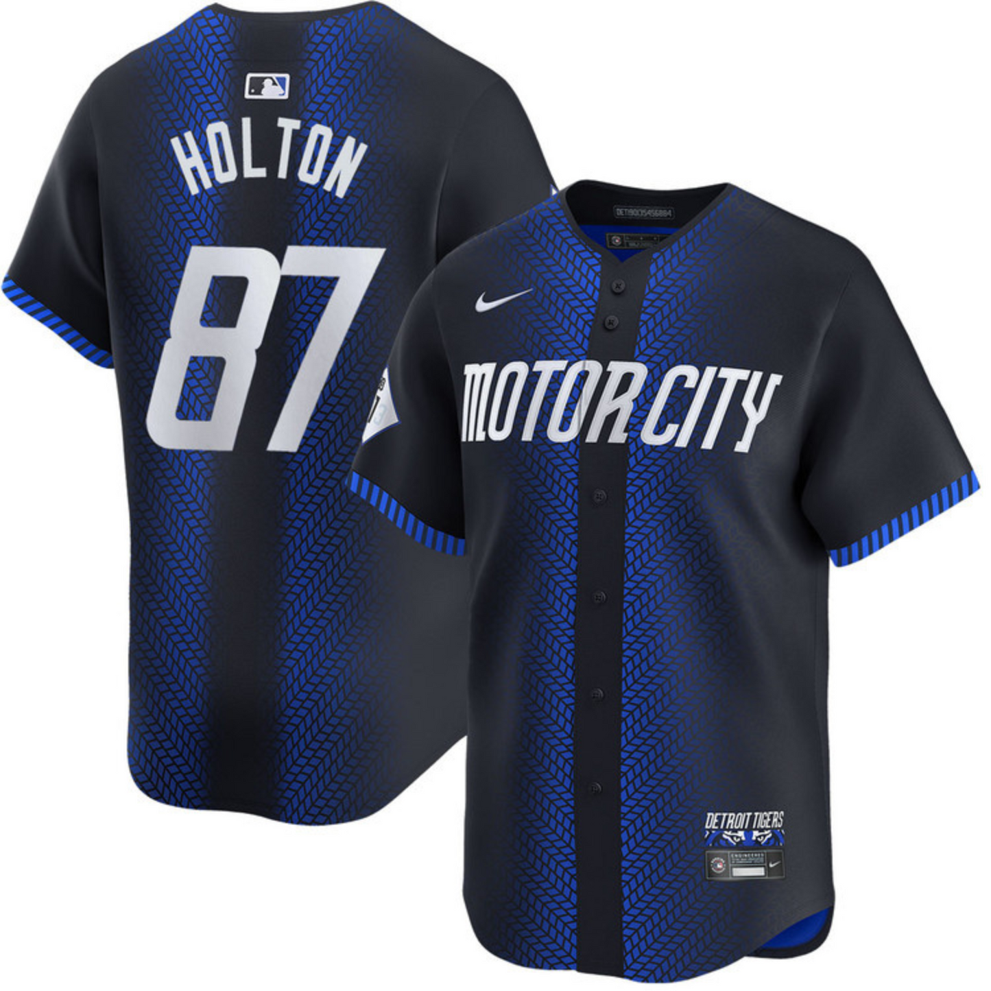 Close-up of Tyler Holton Detroit Tigers 87 Jersey details