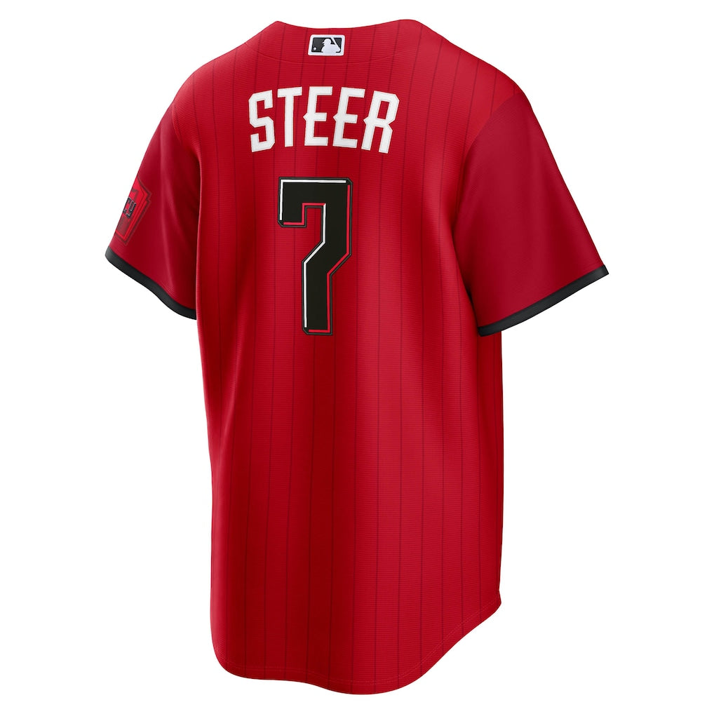 Red sports jersey with 'Steer' and number '7' on a white background