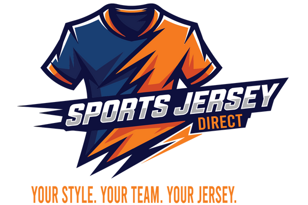 Sports jersey direct logo with a blue and orange t-shirt on a white background