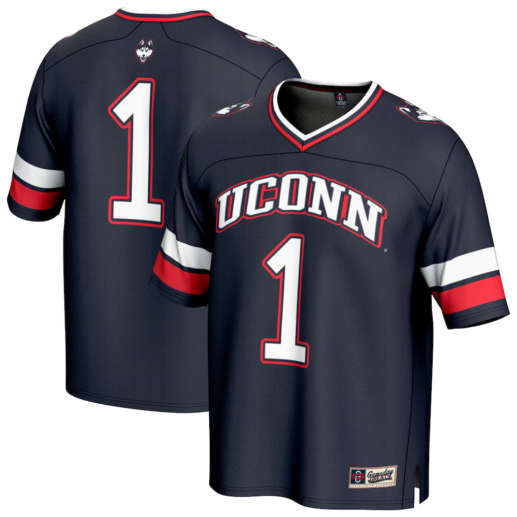 #1 UConn Huskies GameDay Greats Lightweight Collegiate Football Fashion Jersey - Navy -