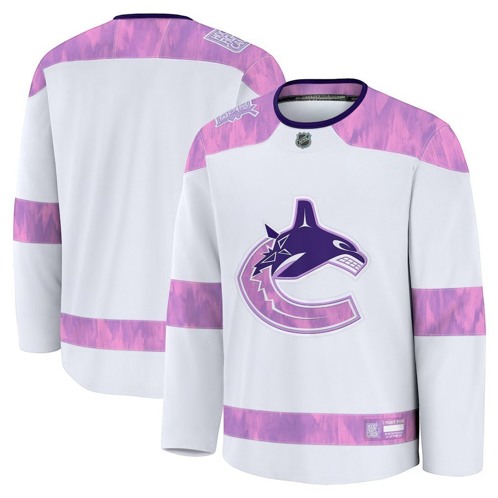 Vancouver Canucks Hockey Fights Cancer white practice jersey