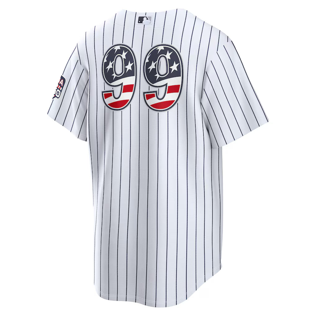 Aaron Judge #99 New York Yankees USA 250 Fourth of July Home Baseball Jersey – White Pinstripe