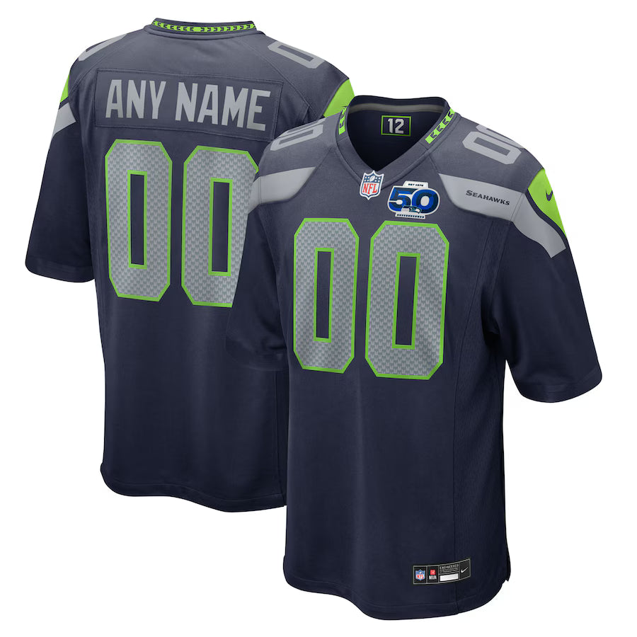 Seattle Seahawks 50th Season Team Custom Game Jersey - College Navy - NFL