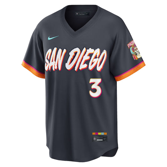 Black sports jersey with 'San Diego' and number '3' on a white background