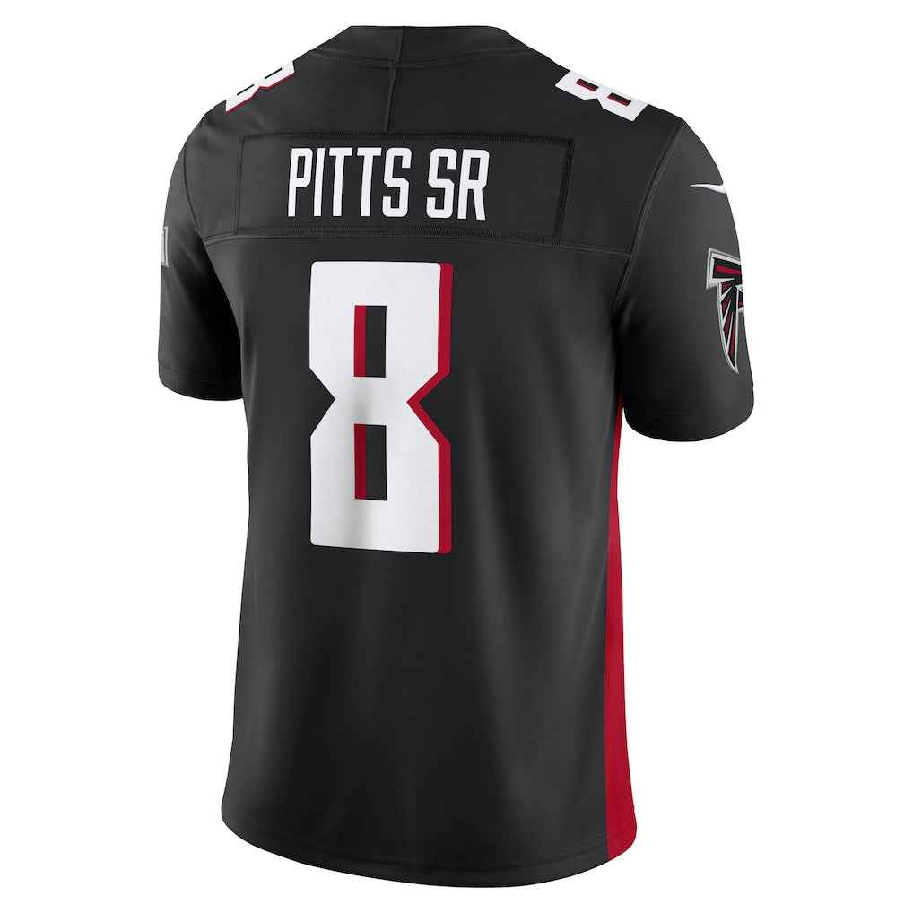 Close-up of durable, fade-resistant graphics on Kyle Pitts Sr. Atlanta Falcons jersey