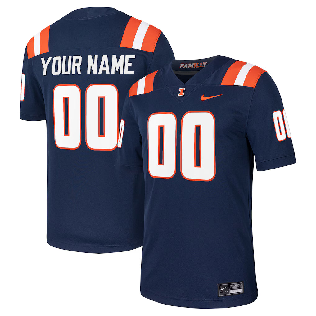 Illinois Fighting Illini Custom Football Game Jersey - Navy - NCAA