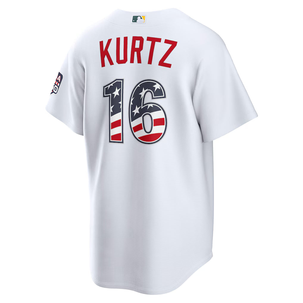 Nick Kurtz Athletics USA 250 Fourth of July Home Baseball Jersey – White