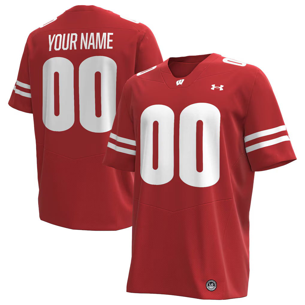Wisconsin Badgers Under Armour Custom Football Jersey - Red -