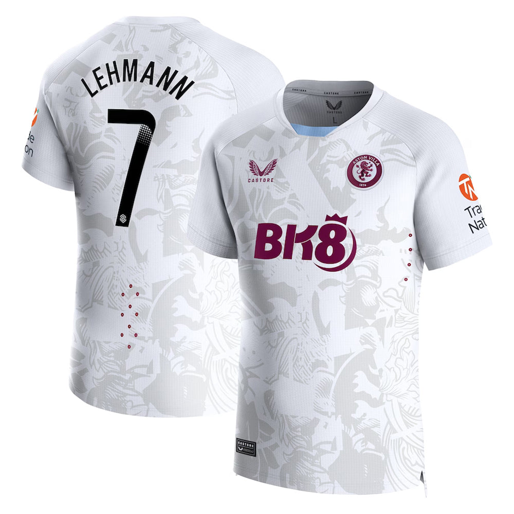 Close-up of Aston Villa logo on Alisha Lehmann jersey