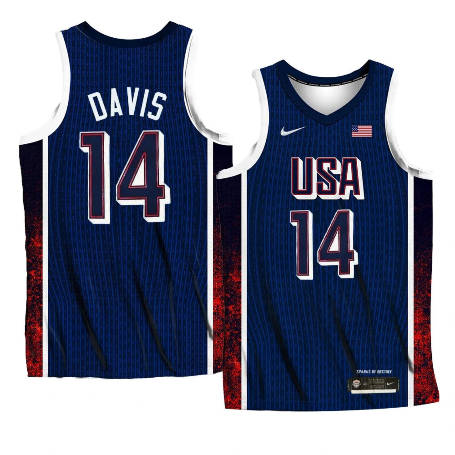 Front view of Anthony Davis Team USA 2024 Olympics basketball jersey