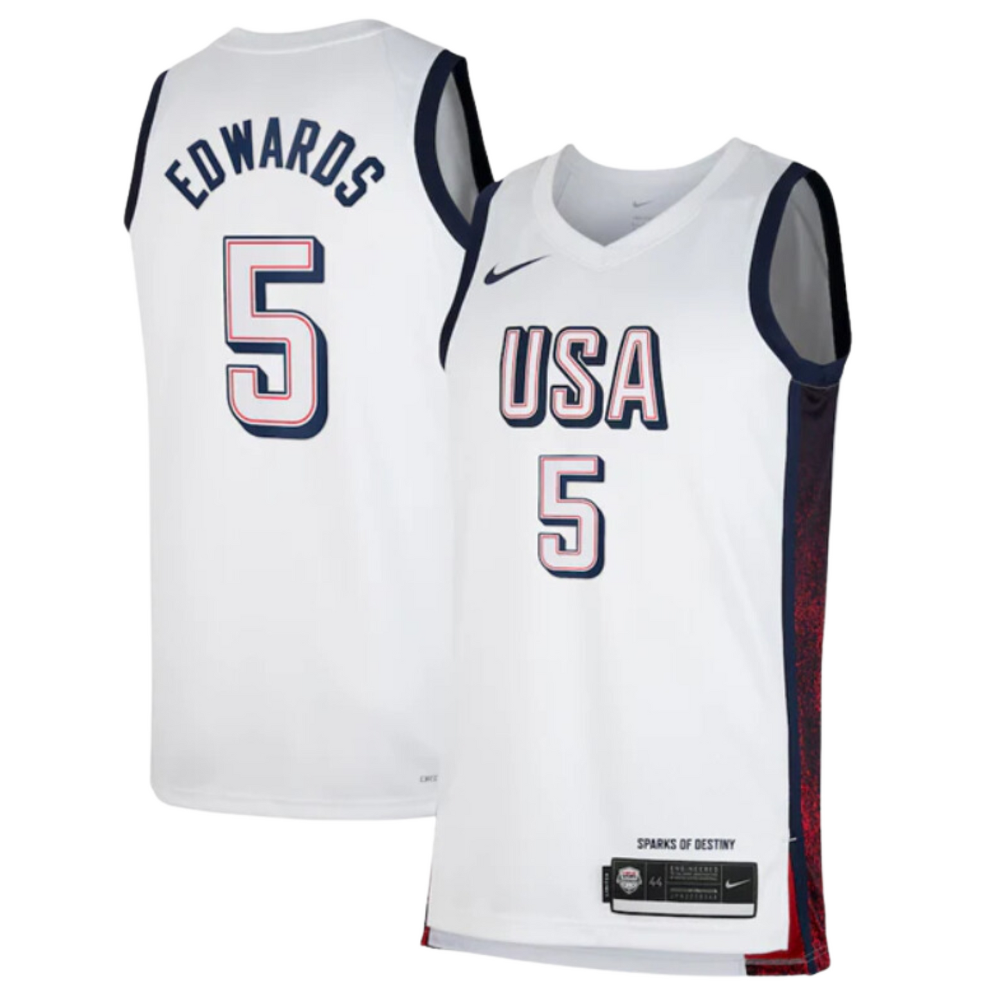 Side detail of Anthony Edwards basketball jersey for Team USA 2024 Olympics