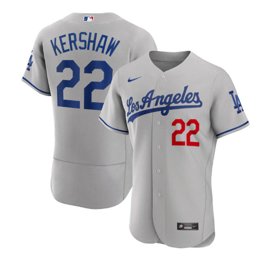 Detail of stitching on Clayton Kershaw Dodgers jersey