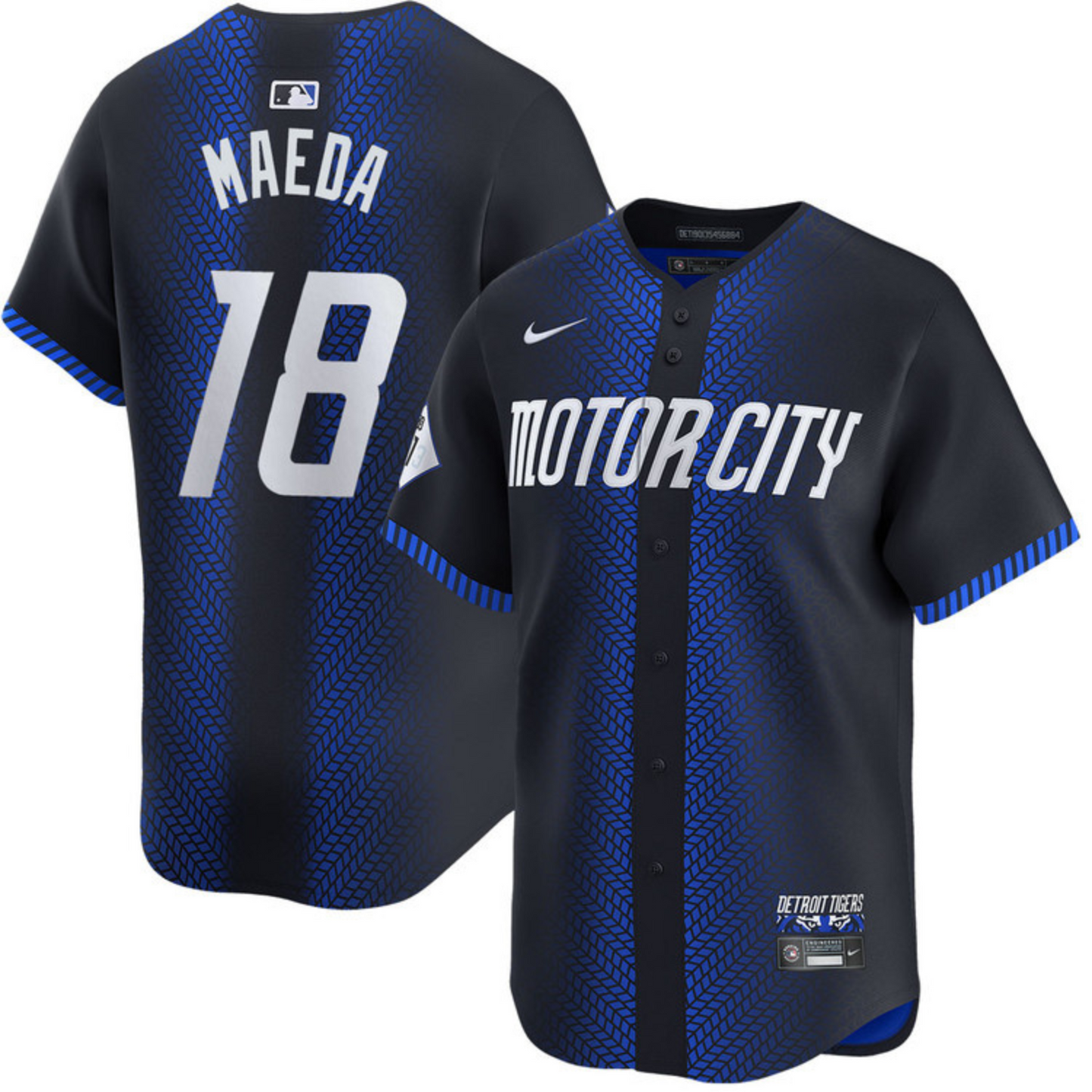 Close-up of Detroit Tigers 18 jersey fabric and detailing