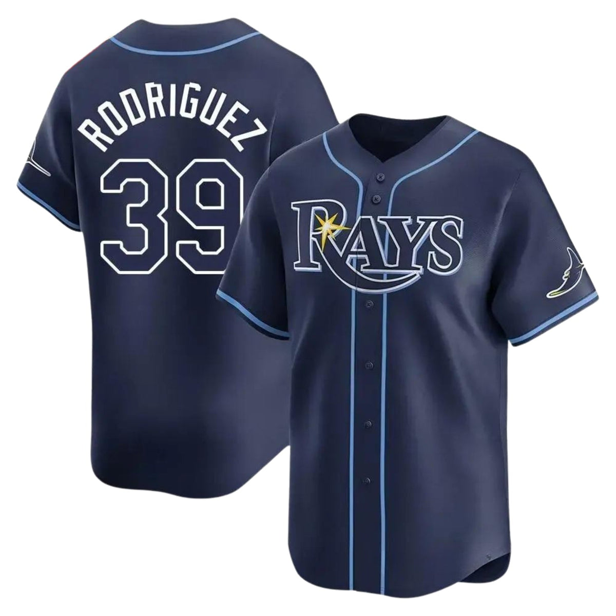 Side angle of Manuel Rodriguez Tampa Bay Rays 39 Baseball Jersey