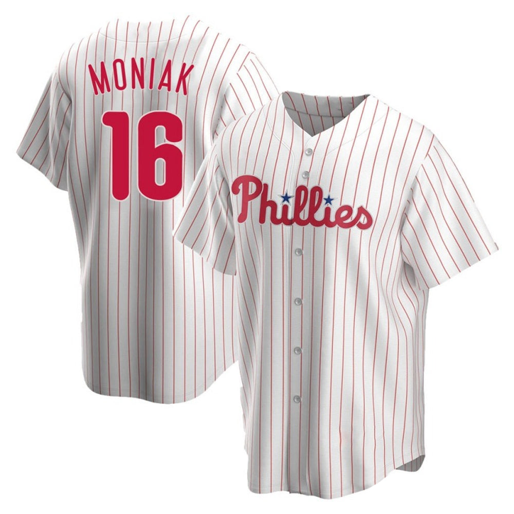 Close-up of fabric and stitching on Mickey Moniak jersey