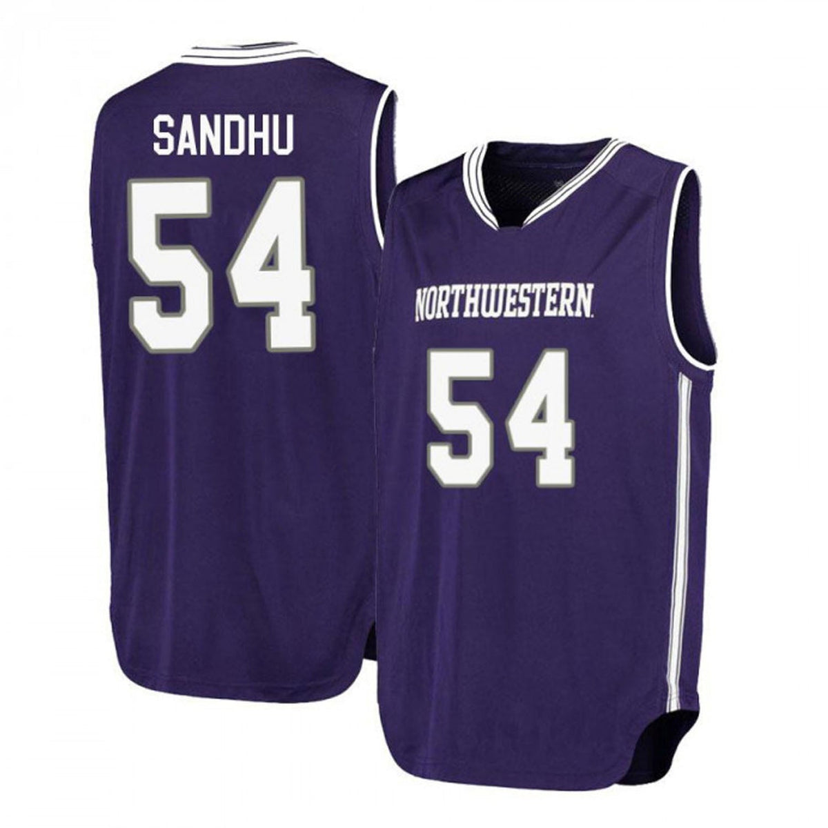 Back view of Northwestern Wildcats 54 jersey with Sandhu name and number