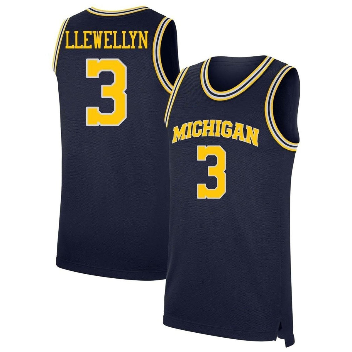 Back view of Jaelin Llewellyn Michigan Wolverines No. 3 basketball jersey