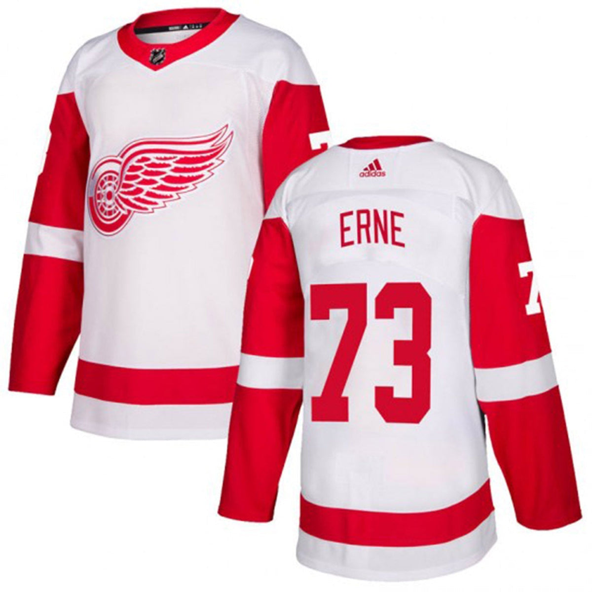 Close-up of Adam Erne name and number on jersey