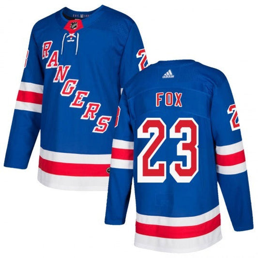 Front view of Adam Fox New York Rangers 23 hockey jersey