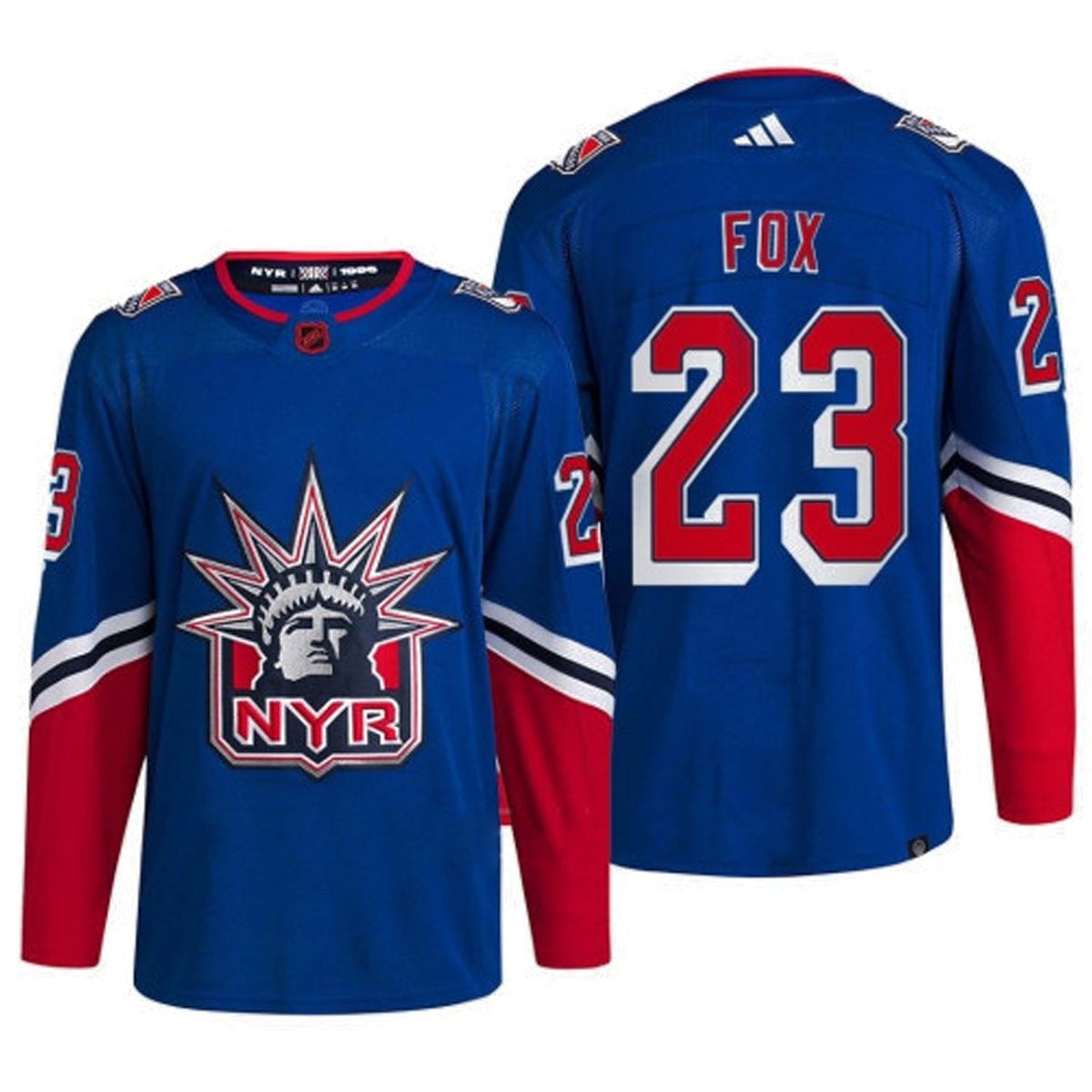 Side view of Adam Fox New York Rangers 23 jersey