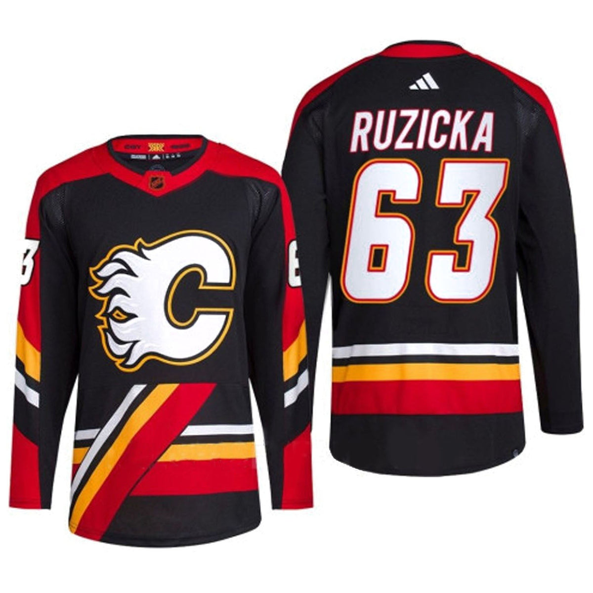 Jersey collar detail of Calgary Flames hockey jersey