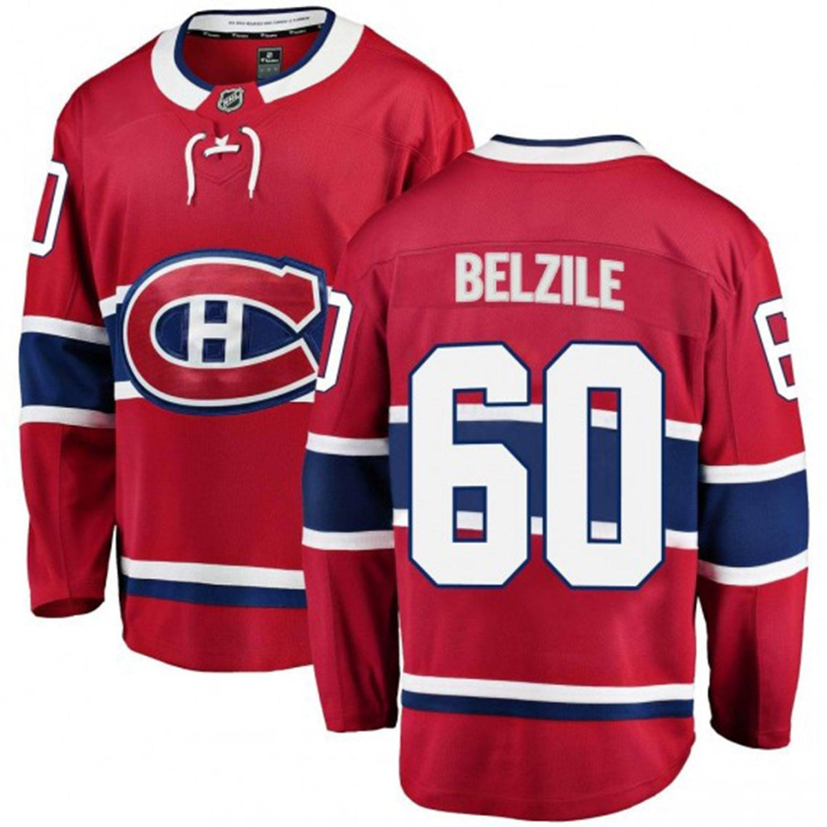 Close-up of number 60 on Alex Belzile Montreal Canadien jersey
