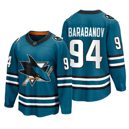 Front view of Alexander Barabanov San Jose Sharks 94 hockey jersey