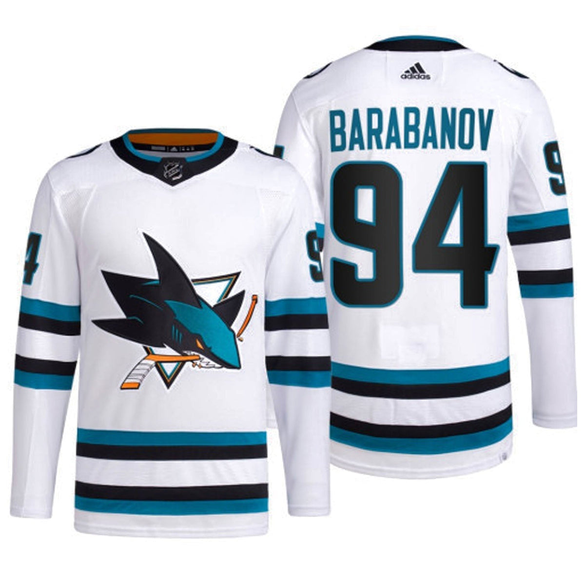 Alexander Barabanov San Jose Sharks 94 jersey laid flat