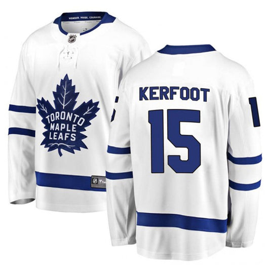 Front view of Alexander Kerfoot Toronto Maple Leafs #15 jersey