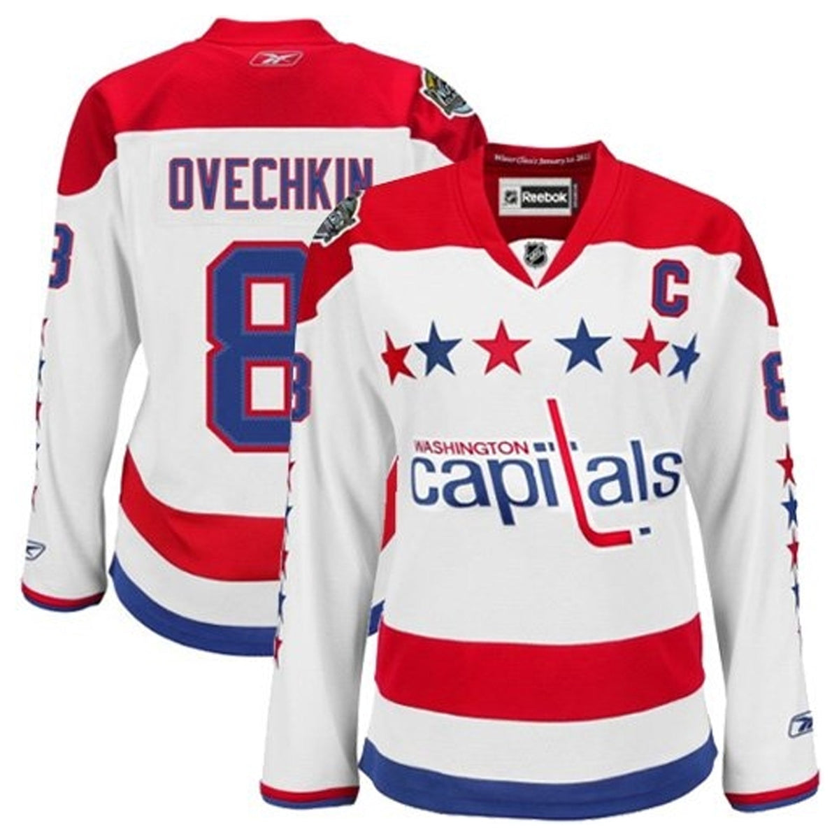 Collar and neckline detail on Capitals 8 jersey