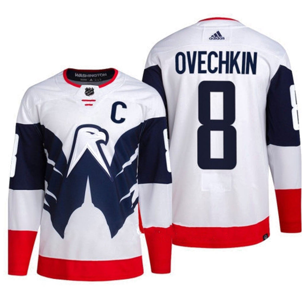Overall look of Alexander Ovechkin Capitals 8 hockey jersey