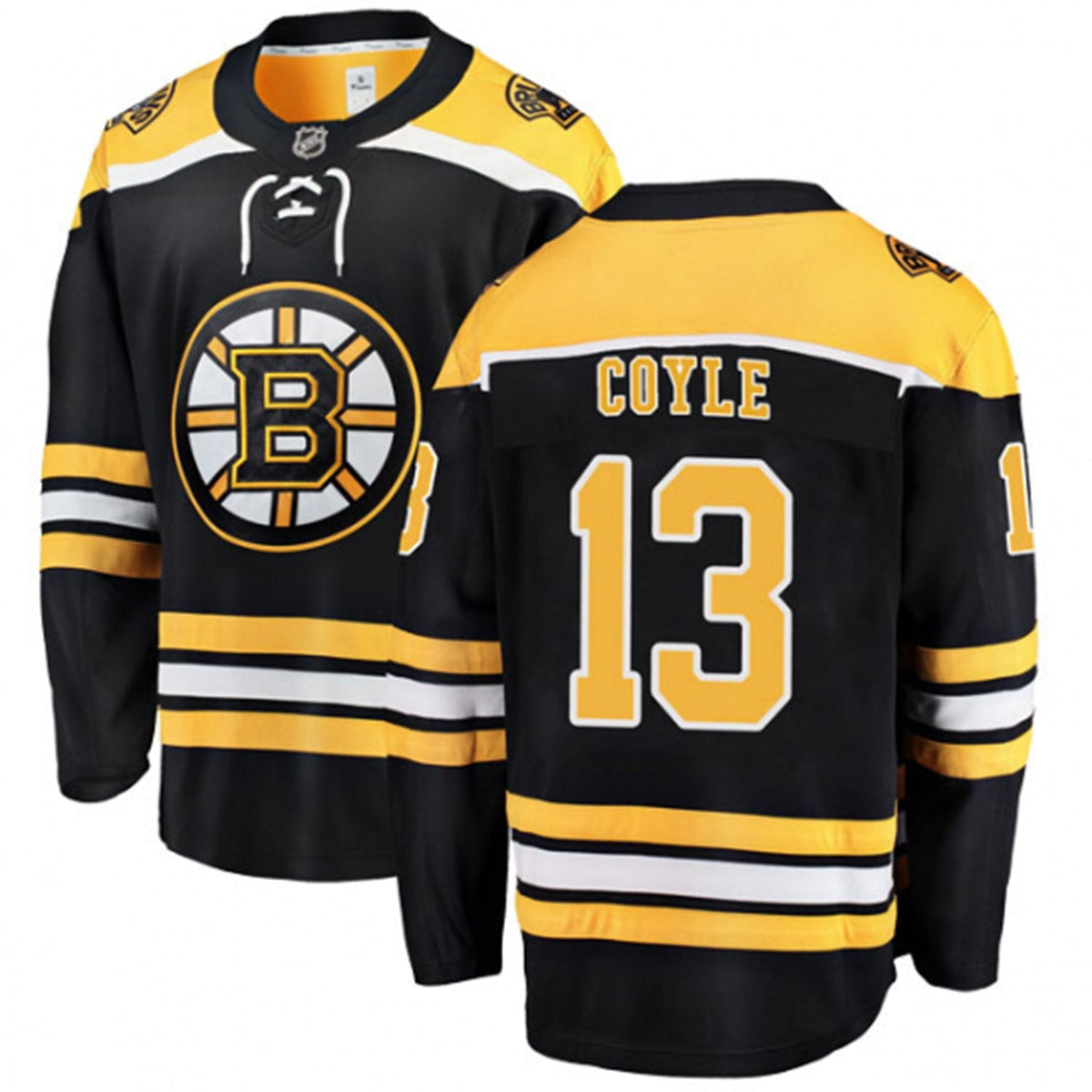 Side view of Charlie Coyle Boston Bruins 13 Jersey