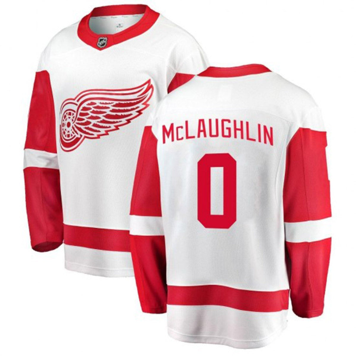 Side view of Dylan McLaughlin Detroit Red Wings 0 hockey jersey