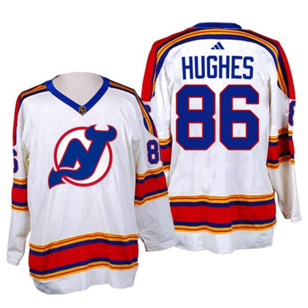 Close-up of Jack Hughes number 86 on jersey