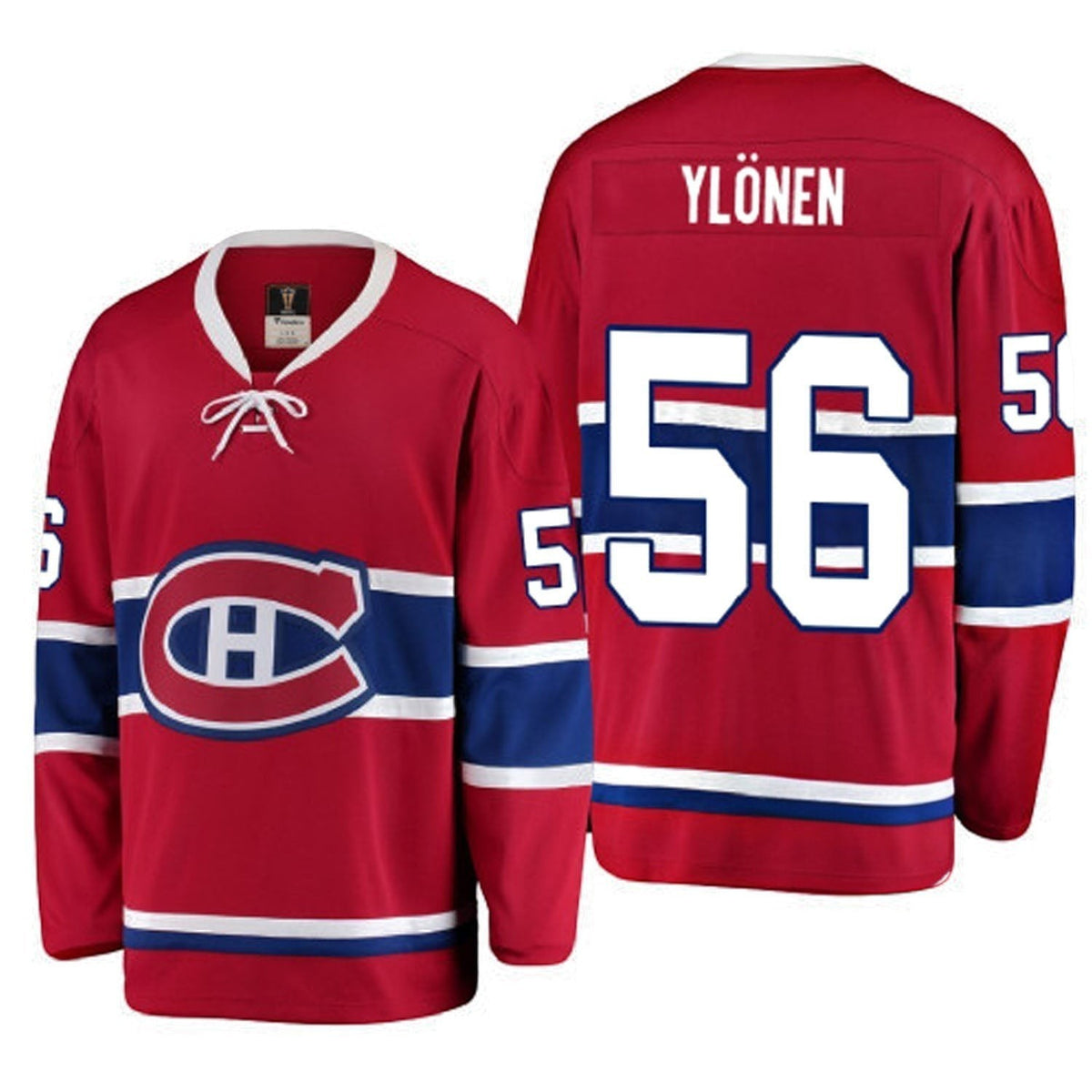 Close-up of Montreal Canadiens logo on Jesse Ylonen jersey