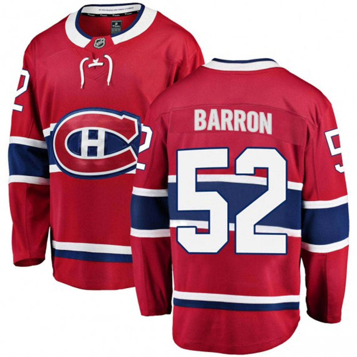 Side view of Justin Barron 52 hockey jersey