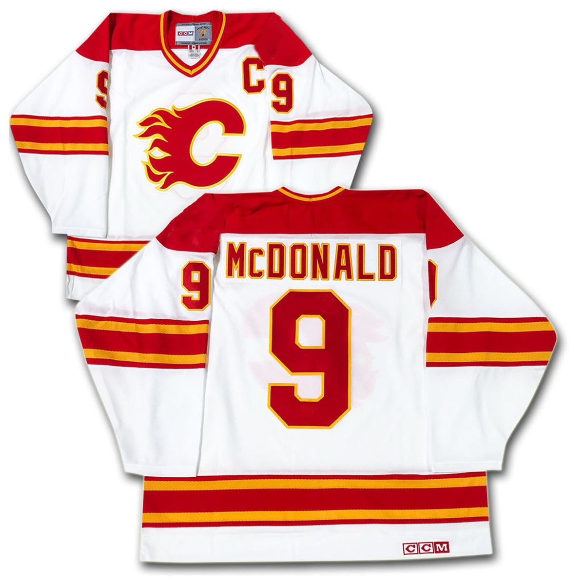 Back view showing number 9 on Calgary Flames jersey