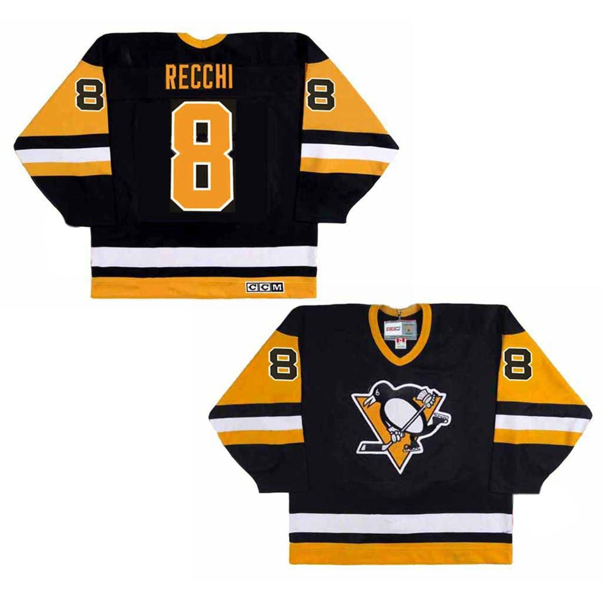 Back view of Mark Recchi Pittsburgh Penguins 8 Jersey showing number 8