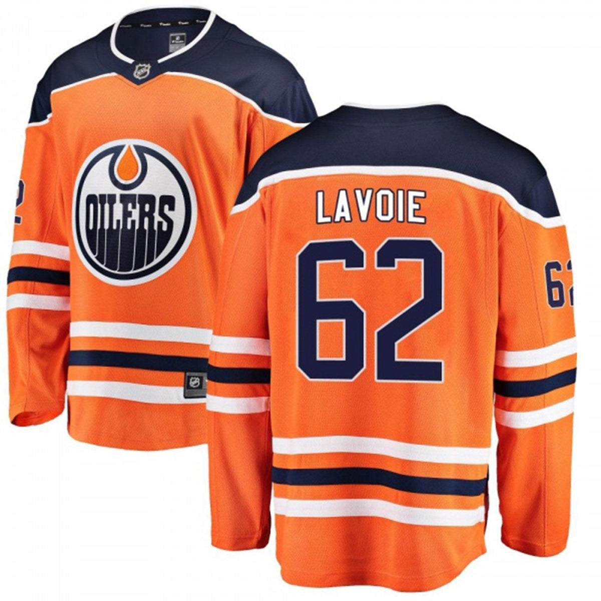 Edmonton Oilers Raphael Lavoie 62 jersey folded neatly