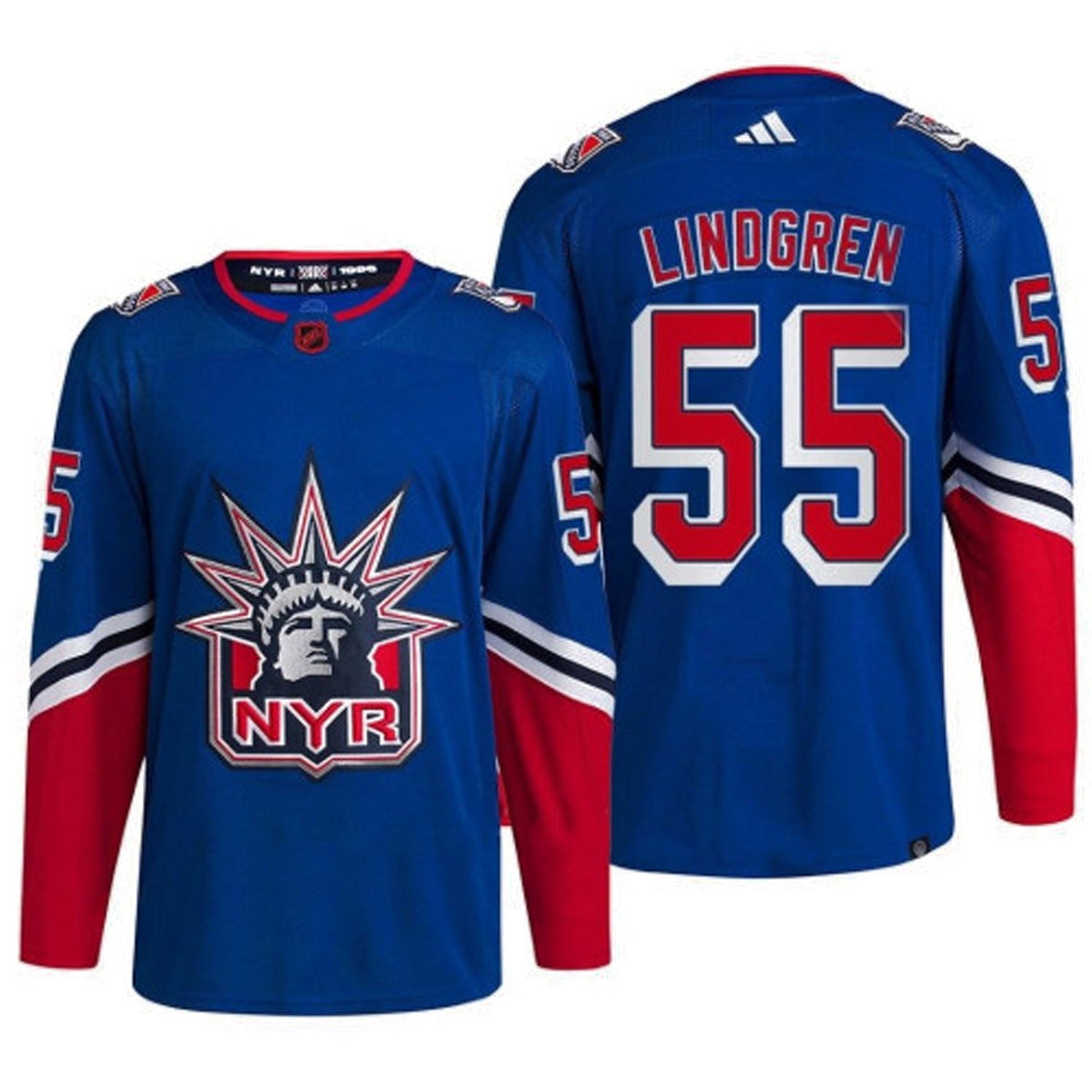 Back view of Ryan Lindgren New York Rangers 55 hockey jersey