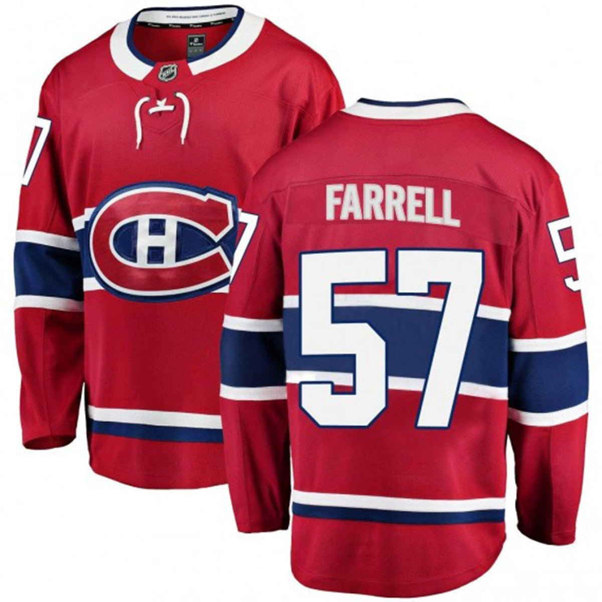 Full view of Sean Farrell Montreal Canadiens 57 jersey