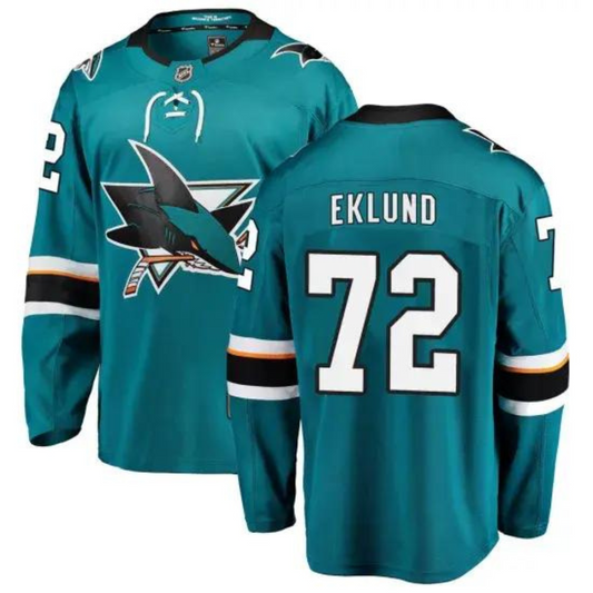 NHL William Eklund San Jose Sharks 72 Jersey