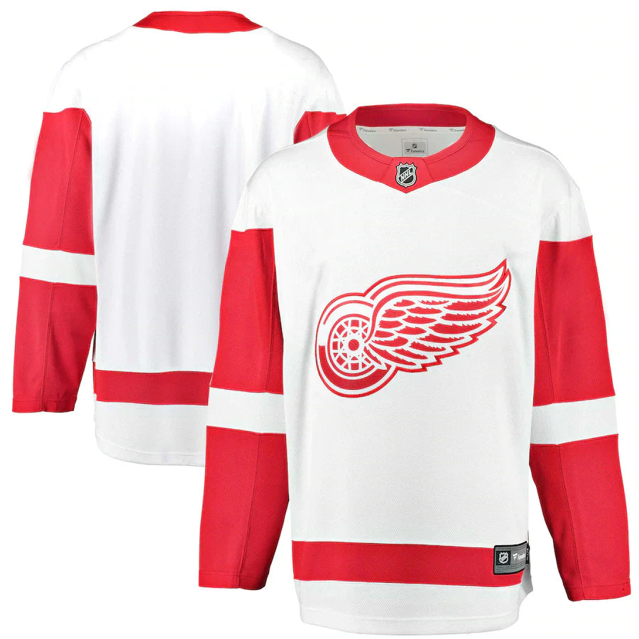 Back view showing custom name and number on Detroit Red Wings jersey