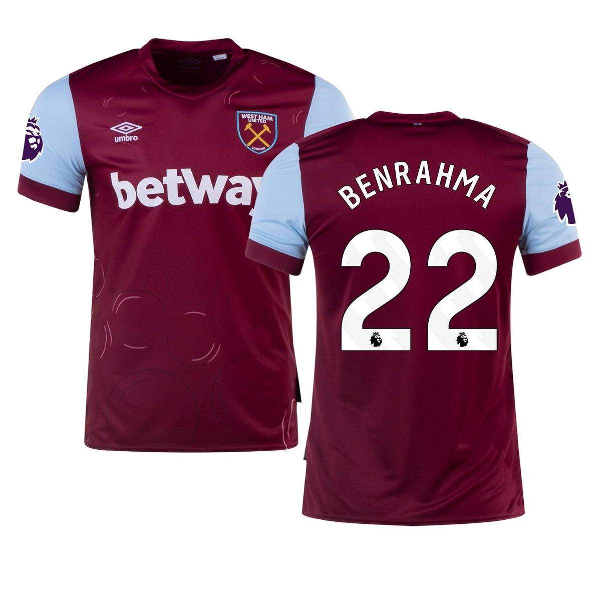 Front view of Said Benrahma West Ham 22 soccer jersey