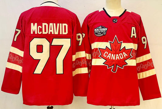 Connor McDavid Canada Game 4 Nations Face-Off #97 Red hockey jersey