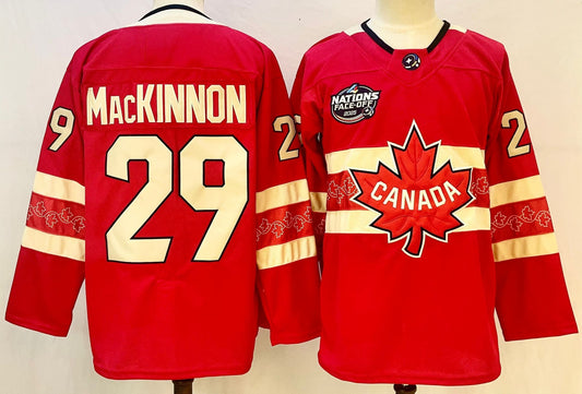 Nathan MacKinnon Canada Game 4 Nations Face-Off #29 red hockey jersey