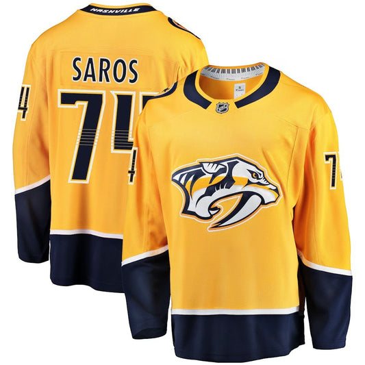 Juuse Saros Nashville Predators gold hockey jersey front view